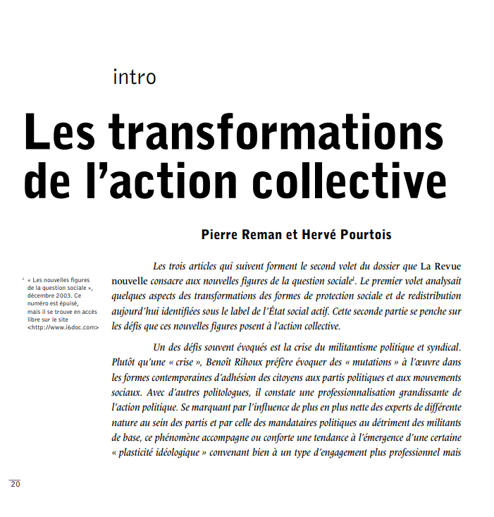 Les transformations de l’action collective