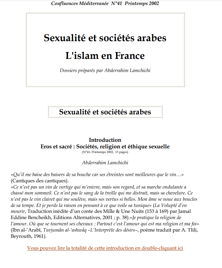 Sexualité et sociétés arabes L’islam en France